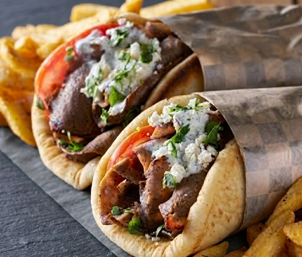 Super donair loaded with seasoned beef and fresh toppings at Best Donair, West Edmonton
