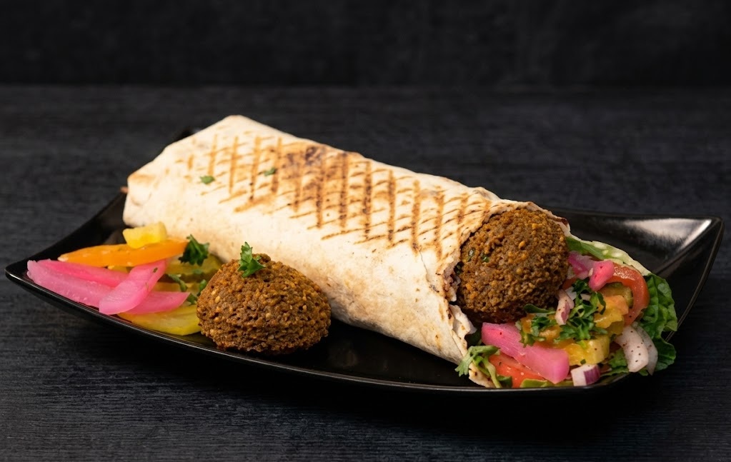 Vegetarian falafel donair with garlic sauce at Best Donair, West Edmonton